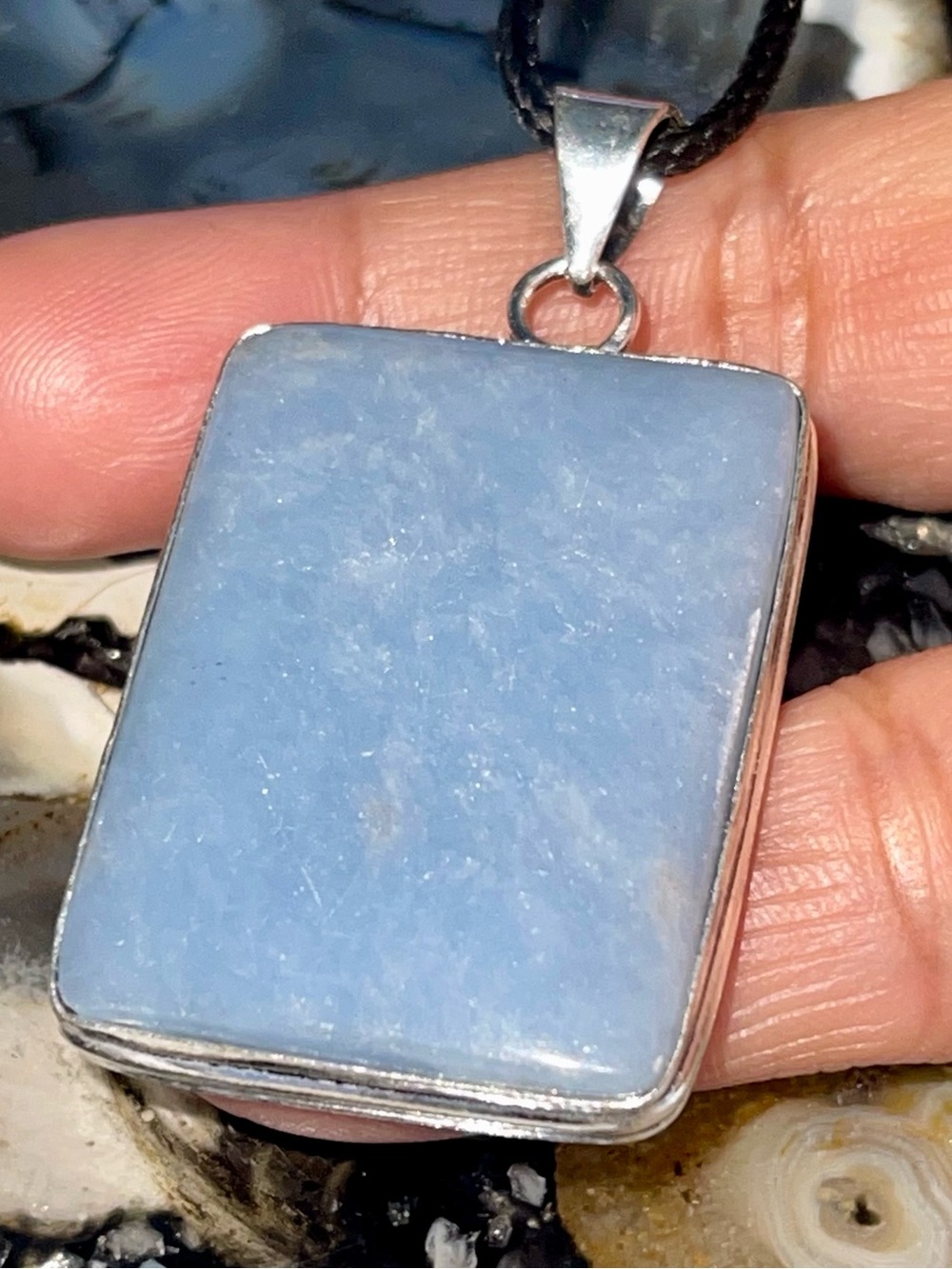 Blue Anhydrite Angelite Pendant 2”